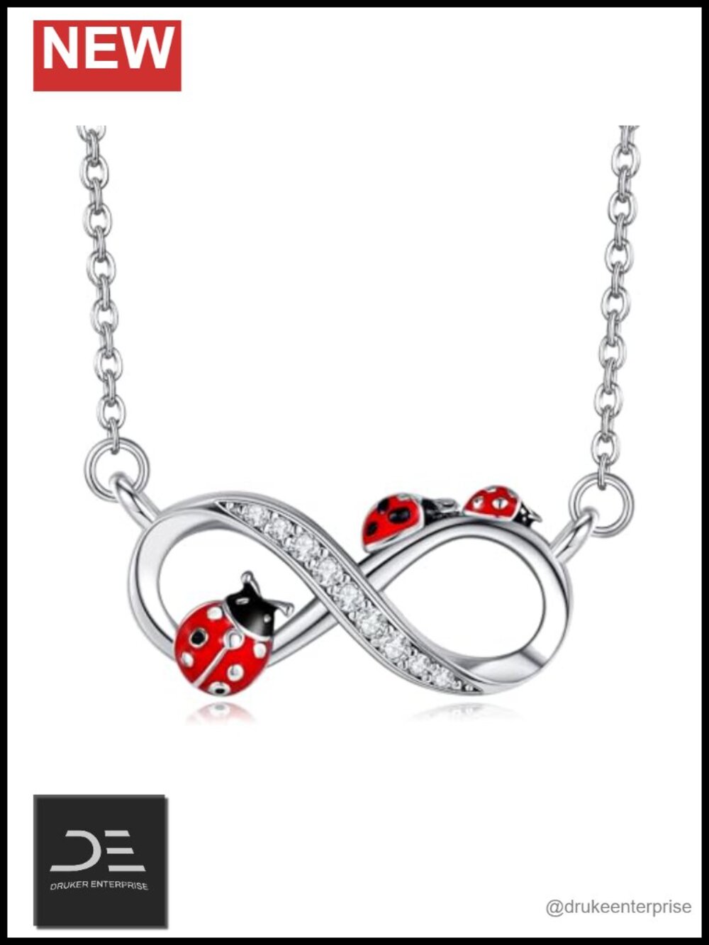18K White Gold Plated Infinity Ladybug Pendant Necklace CZ Women